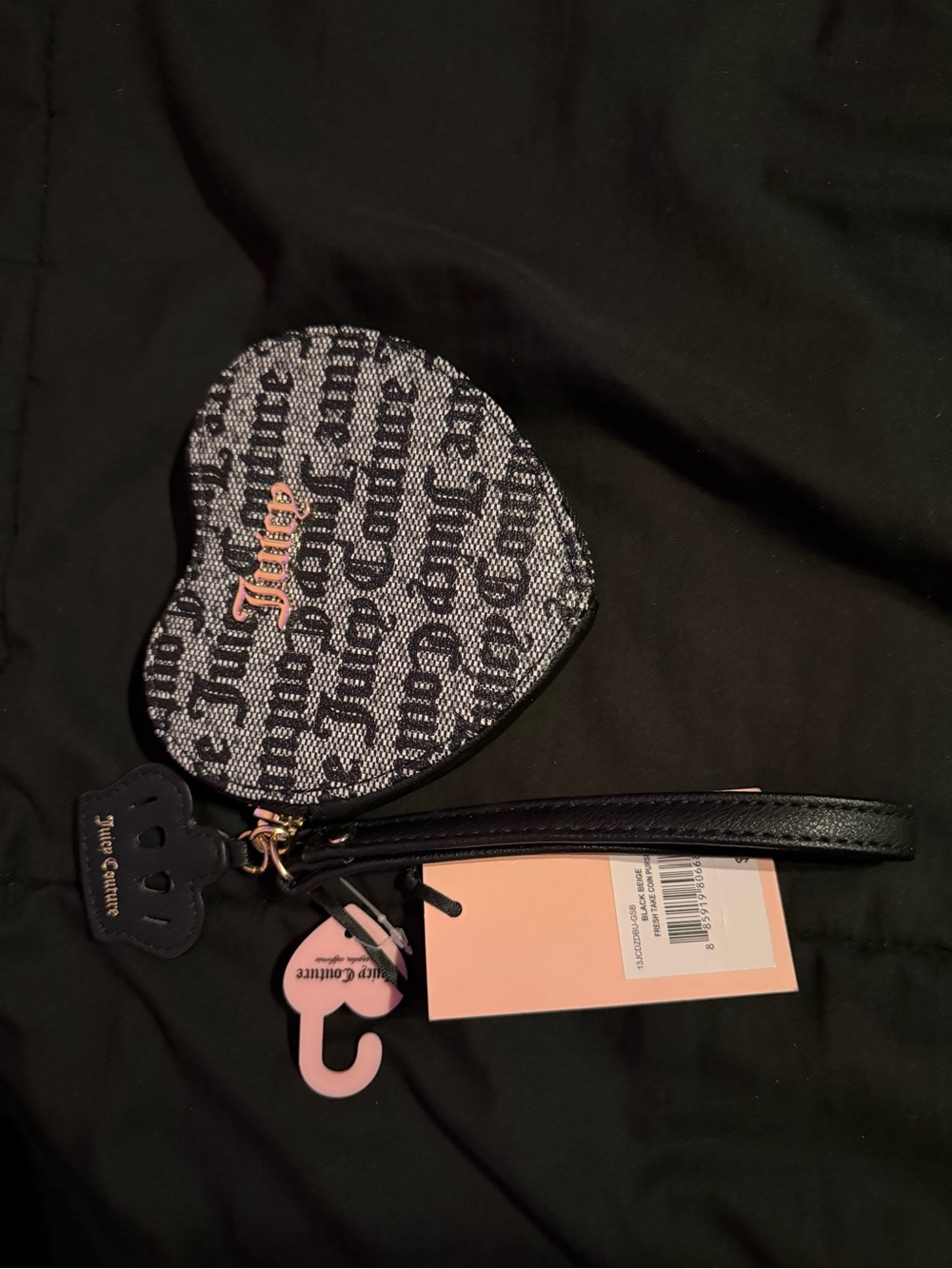 Juicy Couture Black & Pink Heart Logo Wristlet